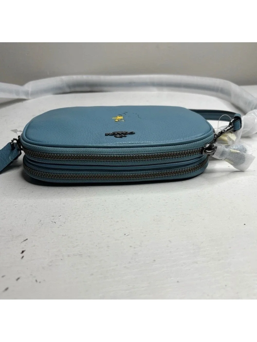 COACH x PEANUTS Snoopy Crossbody Shoulder Bag Blue Leather Woodstock NWT